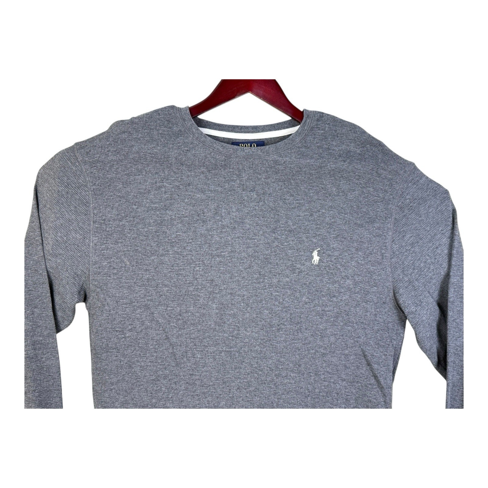 PONY Polo Ralph Lauren maglia waffle termica girocollo camicia casual uomo grande grigia