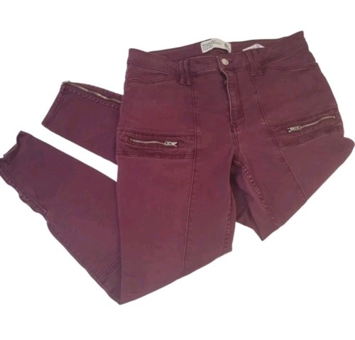 Abercrombie & Fitch Jeans Pants Sz 8 Red Wine Super Skinny Jeans with Zippers