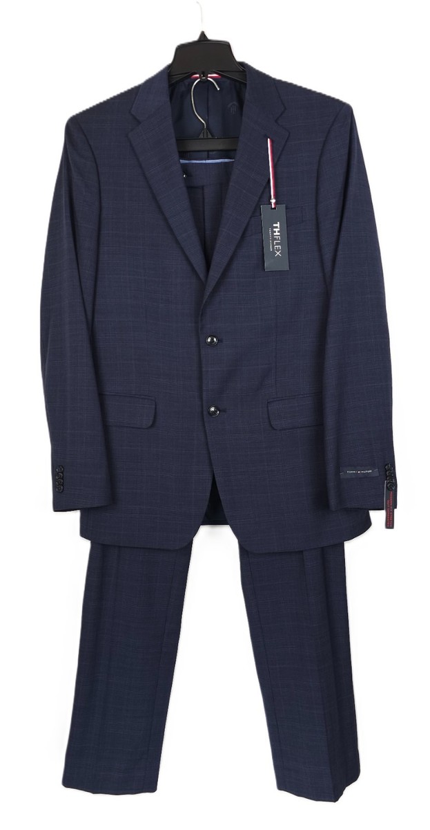 Tommy Hilfiger Modern-Fit Stretch Wool 2-Piece Suit Blue Plaid 40L