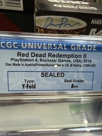 Red Dead Redemption II PS4 CGC 10 A++ Factory Sealed Y-Fold Graded Rockstar Rare