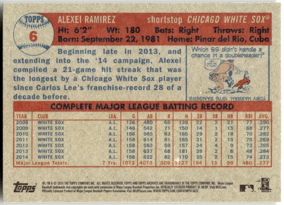 Topps Archives #6 2015 Alexei Ramírez Foto 2 de 2