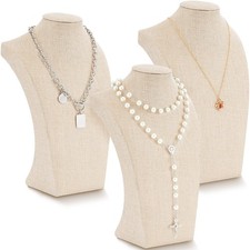 Kigley 3 Pcs Linen Jewelry Display Bust Necklace Display Stand Necklace Manne...