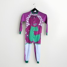 Vintage 90  s Barney Footless Sleeper Pajamas One Piece Kids MED 8 Purple Green