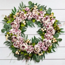 24" Peony & Hydrangea Wreath,New/Sealed in box