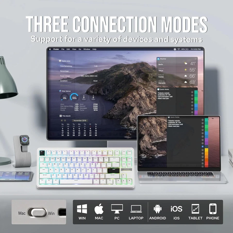 EPOMAKER TH85 QMK/VIA Mechanical Gaming Keyboard, BT/2.4Ghz Wireless, RGB, Hot-S - Image 3 of 4