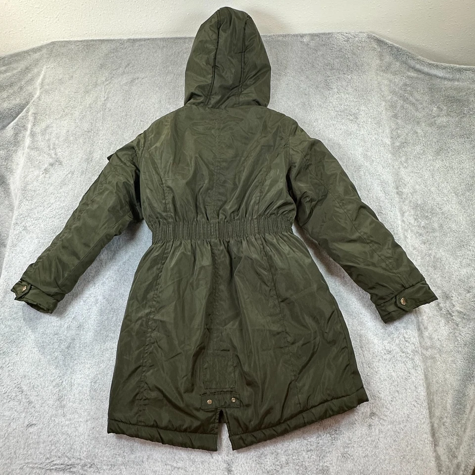 DKNY Parka Girls Anorak Coat Size 10/12 Army Green Pink Lining Winter Jacket - Image 2 of 4