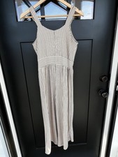 Wide Leg Stripes Jumpsuit Women's Petite M Sleeveless Brown Cream Emily Daniels 