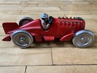HUBLEY Red Cast Iron Boat Tail Race Car 12 Piston Animated Flames Speed Racer