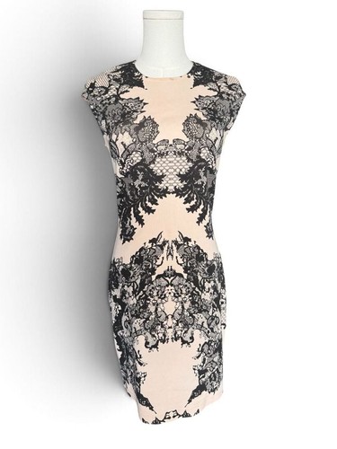 McQ by Alexander McQueen -  Peach and Black Lace Print Dress - Sz M