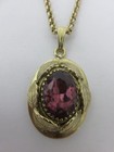 Vintage Whiting & Davis Purple Rhinestone Pendant Necklace Rolo Link Chain 21" — photo 1