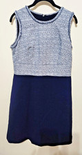 Ann Taylor Size 6 Tweed Flare Dress Navy Blue  Stretch Pockets