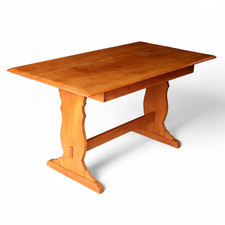 Vintage Oak Farm House Trestle Base Rustic Kitchen Dining Table