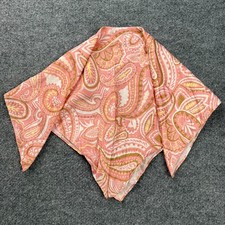 Vintage-Style Paisley Print Square Scarf Peach Pink Gold