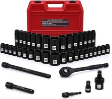 41PCS 1/2" Drive Impact Socket Wrench Set, Deep  Shallow Metric Socket Set 8...