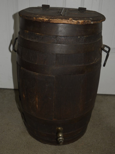 Vintage/Antique 5 Gallon Wooden Whiskey Water Barrell Keg W/Spigot, Hinged Lid