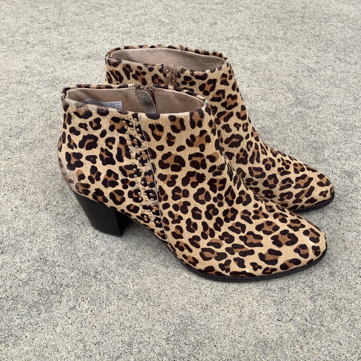 Vionic Georgia Leopard Animal Print Calf Hair Studded Ankle Boots