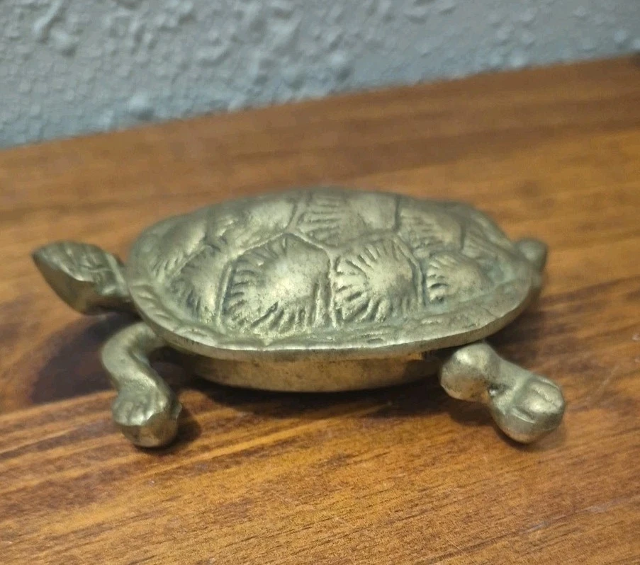 Vintage Brass Turtle Box Trinket Jewelry Ashtray Match Sticks Holder Hinged Lid - Image 3 of 4