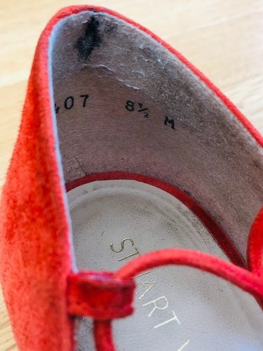 STUART WEITZMAN Red Suede Gilligan Lace Up D'Orsay Ballet Flat-Sz 8.5-SEE DESCR - Picture 9 of 12