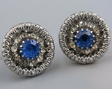 Mens Vintage FACETED PRONG SET ROYAL BLUE CRYSTAL CUFFLINK Costume Jewelry S52