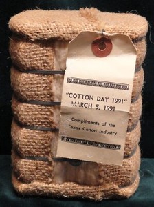 Vintage Miniature Souvenir "Cotton Day 1991" Texas Cotton Bale -- LOOK
