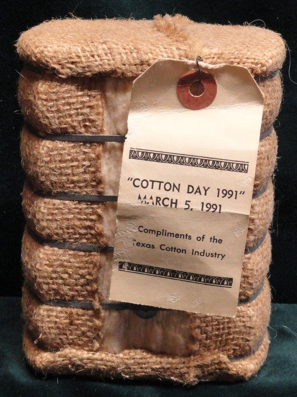 Vintage Miniature Souvenir "Cotton Day 1991" Texas Cotton Bale -- LOOK