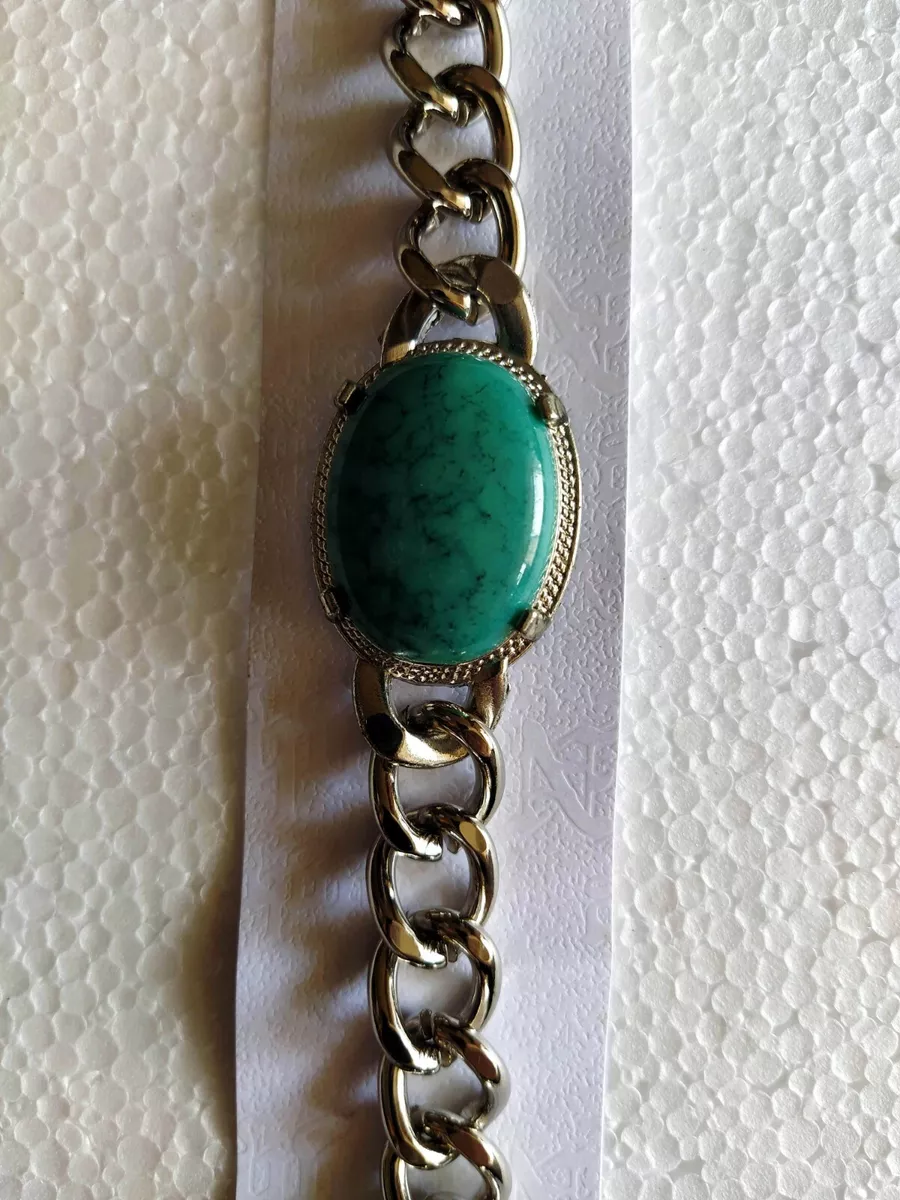 SALMAN KHAN Style Turquoise Green Stone Heavy Steel Bracelet 23cm Long S8