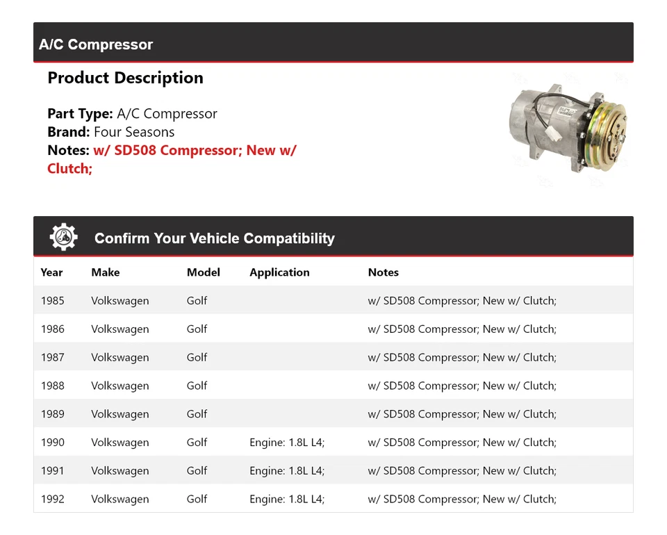 Para 1985-1992 Volkswagen Golf A/C Compressor 4 Estações 1986 1987 1988 1989 1990 - Imagem 2 de 4