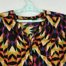 Jennifer Lauren Woman Top 2X Multicolor Blouse Button Up Roll Up Oversize Pocket