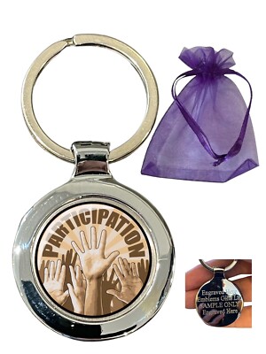 Participation Hands Up (F) Personalised Beta Keyring in Gift Bag