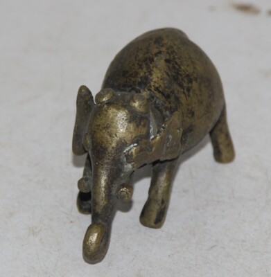 1930's Old Brass Handcrafted Inlay Engraved Elephant Figurine , Rich Patina 9770