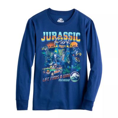 Boys Medium Jurassic Park Life Finds A Way Isla Nubar Dinosaur Long Sleeve Tee