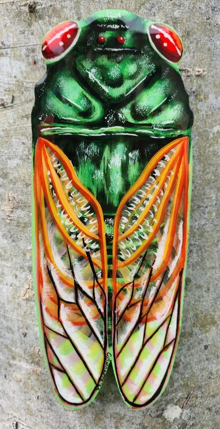 Handmade Cicada Wood Painting Epoxy Coated Brood XIX 