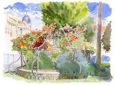 Original watercolor painting contemporary REALISM landscape park South France