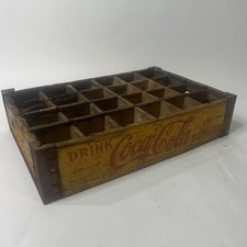 Vintage Coca-Cola Wooden Crate Carrier Metal Yellow Red Soda Pop Bottle Box Coke
