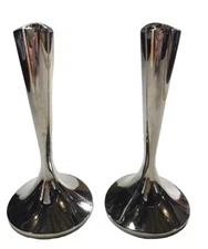 Dansk International Design Ltd EPZ Chrome Mid Century Style Tulip Candle Sticks