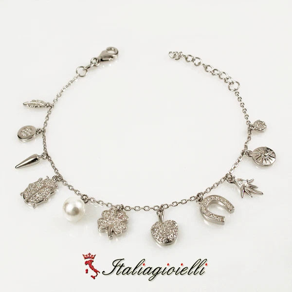 Prezioso Bracciale Charms Brillante in Argento 925 Rodiato Oro Bianco - Immagine 3 di 3