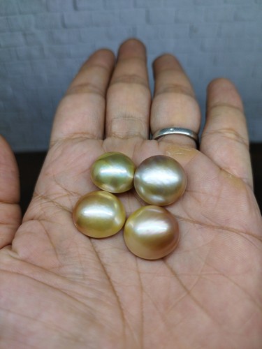 4 Pcs Celebes Mabe Half Pearl South Sea Loose Beads GOLD 17-18mm_p43 - Picture 5 of 6