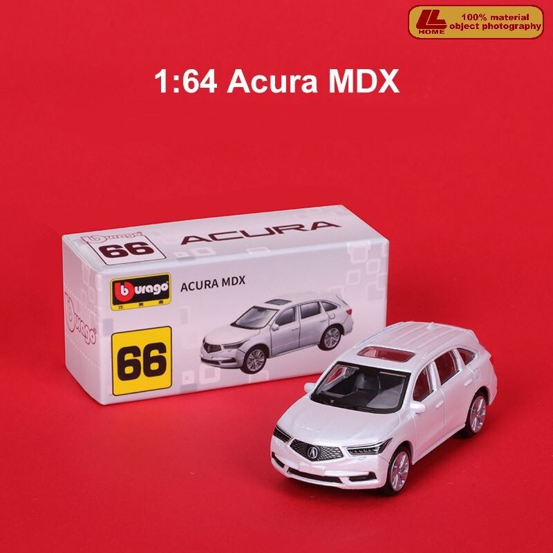 Bburago 1:64 Honda #66 Acura MDX White Alloy Diecast Mini Car  