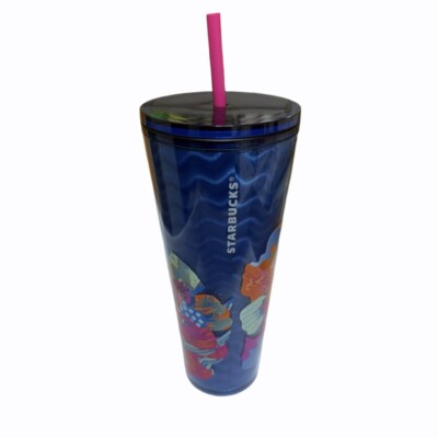 STARBUCKS 2024 BLUE WAVE FLORAL HOLOGRAPHIC TUMBLER COLD CUP 24oz INSULATED MUG