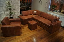 Rindsleder Sofagarnitur Ecksofa Sessel Hocker + Sofa Kissen 100% Echtes  Leder 