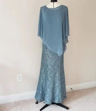 Camille LA VIE Formal Gown 2 Piece Cape & Dress Zipper Size 8 Light Blue Sequin
