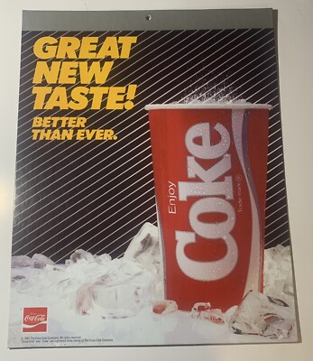 1985 Coke Coca-Cola 'Great New Taste!' vintage Hardboard Ad Sign