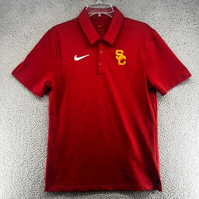 USC Trojans Nike Polo Shirt Men Small Dri Fit Red Short Sleeve