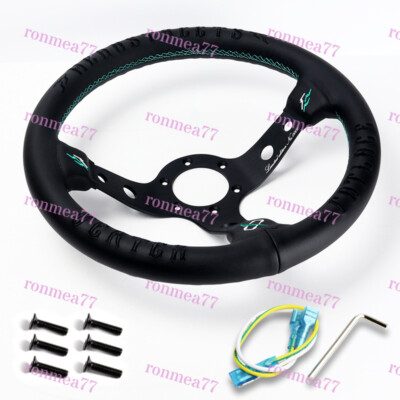Black Stitches 330mm Custom Vertx Leather Deep Dish Embroidery Steering Wheel