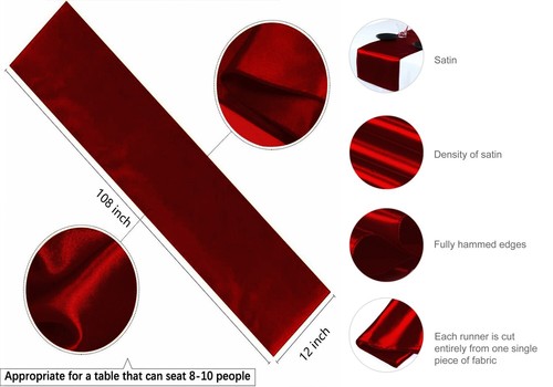 10 Maroon Satin Table Runner 12" X 108" Wedding B'day Party Table decoration - Picture 3 of 6