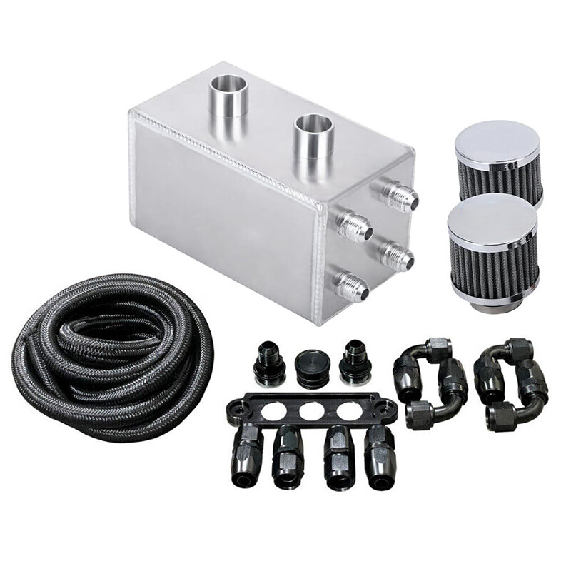 Universal Oil Catch Can Kit Breather Box for Honda Acura Turbo 4 Port