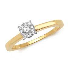 9ct Yellow Gold 0.15ct Natural Diamond Cluster, Ring Size O (545)