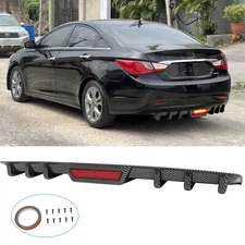 For Hyundai Sonata Carbon Fiber Rear Bumper Diffuser Lip w/ LED Tail Brake Light