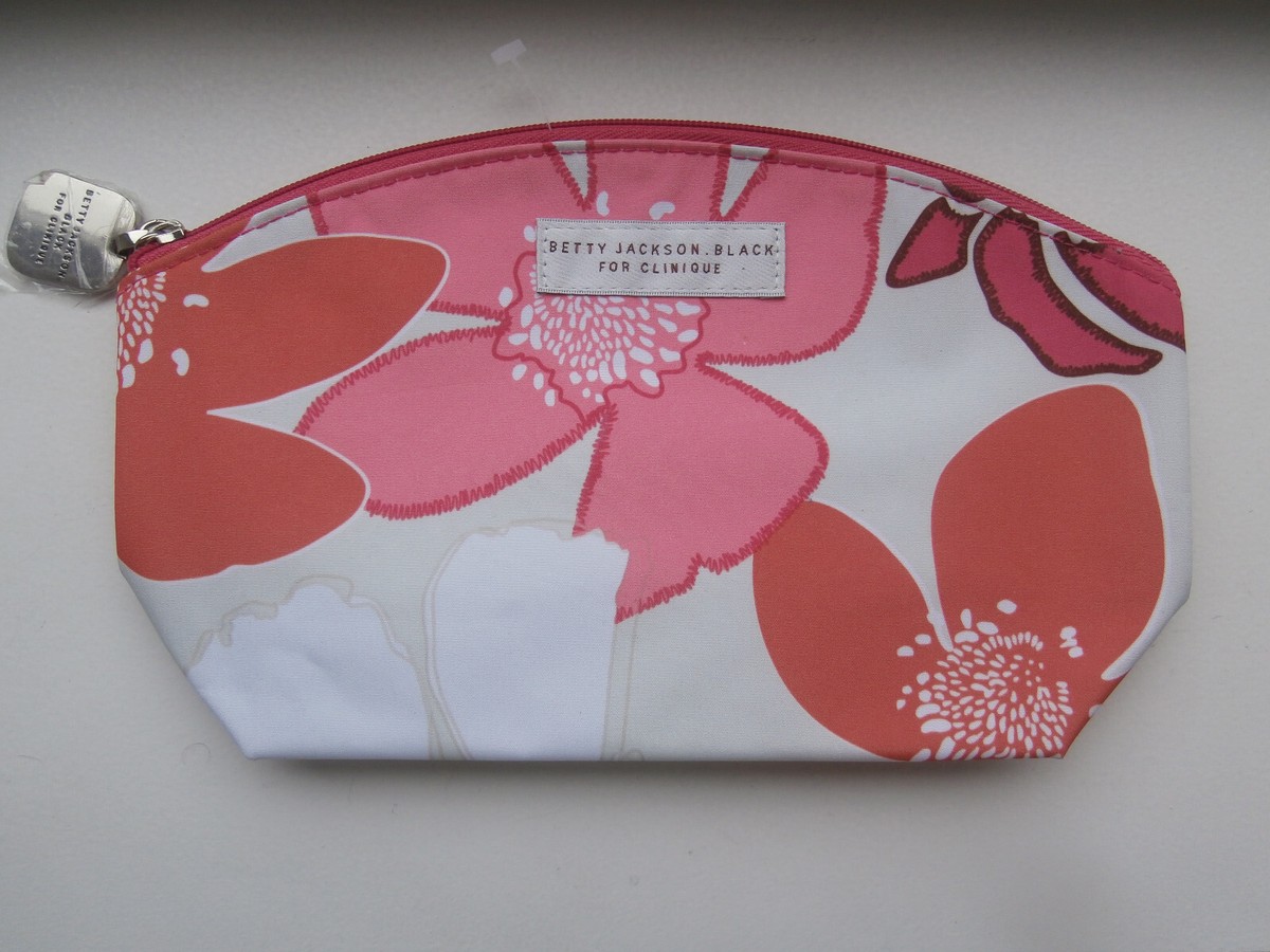 BETTY JACKSON BLACK CLINIQUE COTTON TOILETRIES BAG MAKE UP BAG FLORAL NEW