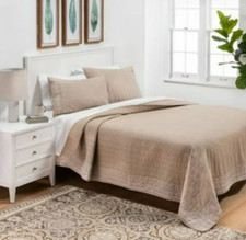 Threshold Tan Embroidered Chambray King Size Quilt Blanket 104x92